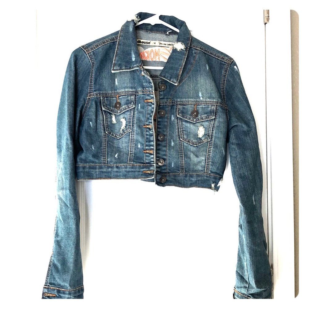 Women’s cropped denim jacket by Dollhouse.